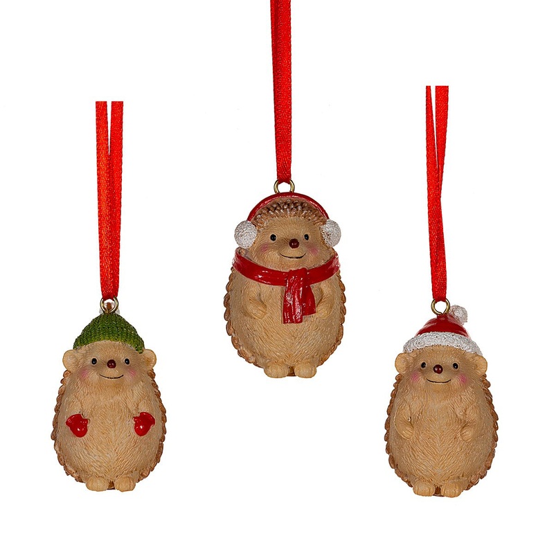 RJB Stone Festive Hedgehogs Hanging Decorations - Set of 3