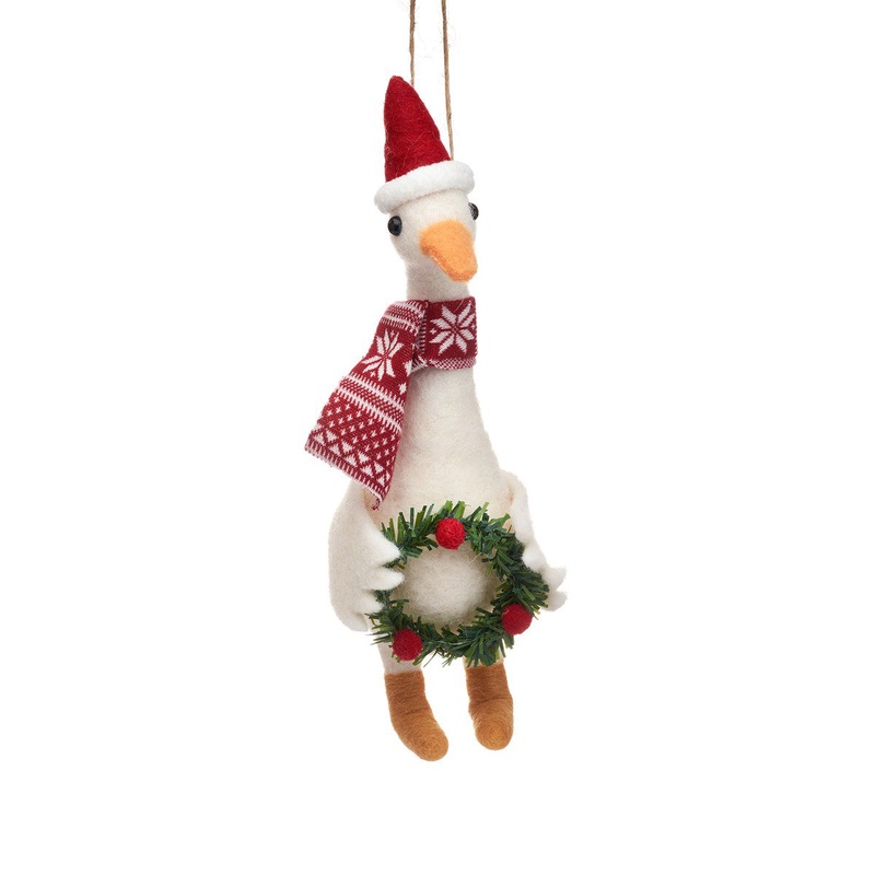 RJB Stone Goose with Wreath Felt Hanging Decoration