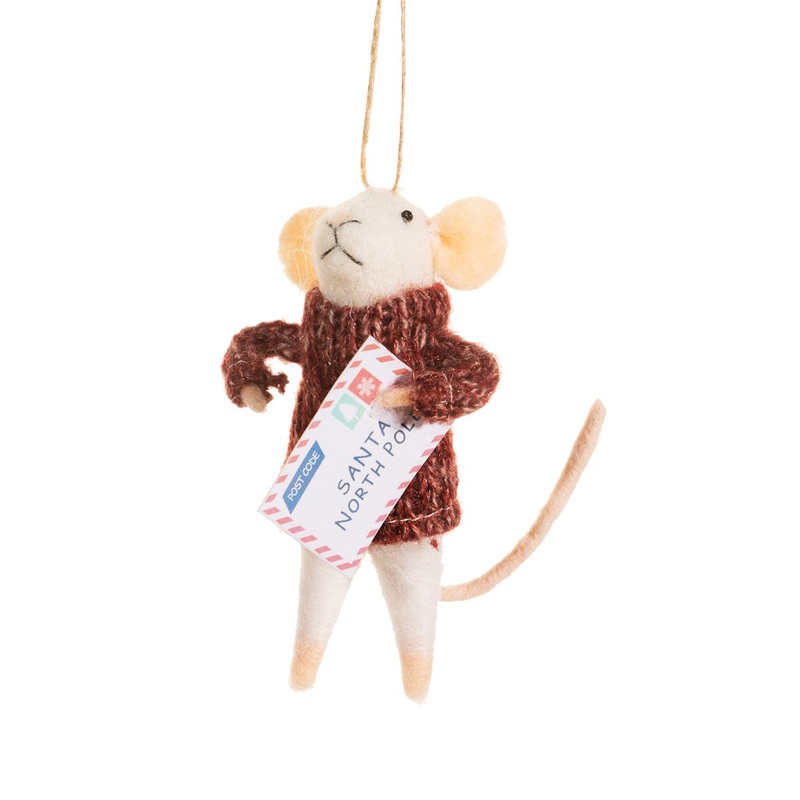 RJB Stone Mouse with Letter To Santa Felt Hanging Decoration