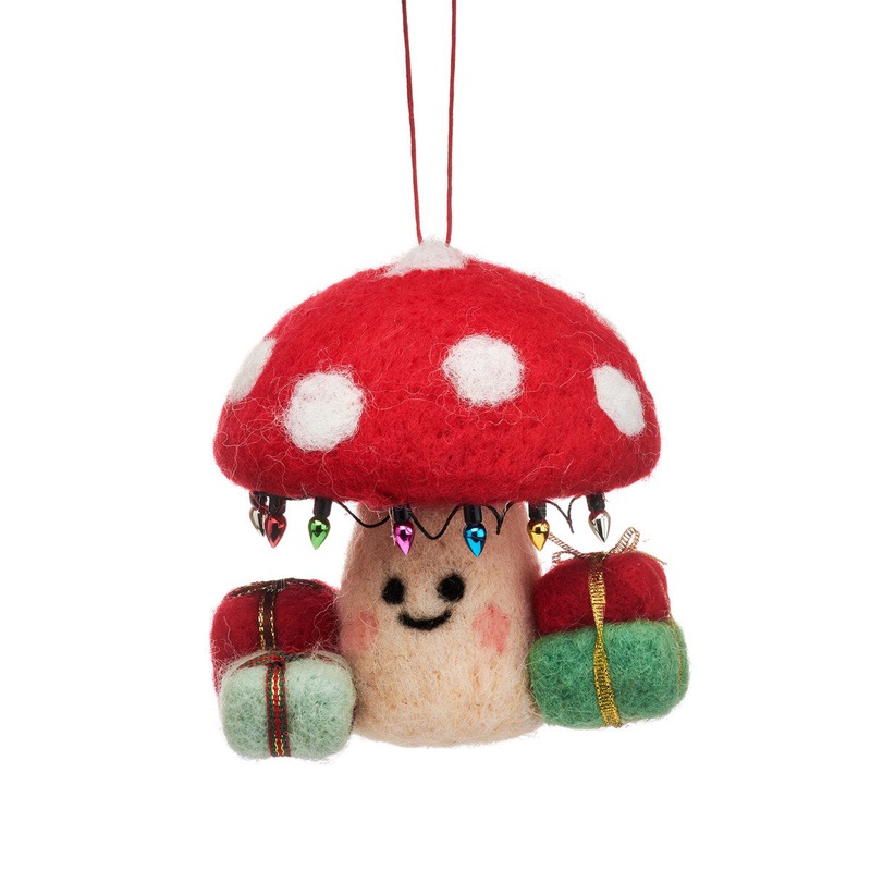 RJB Stone Mushroom with Presents Felt Hanging Decoration