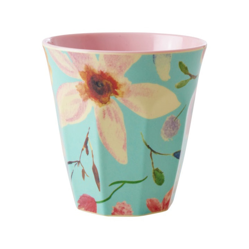 Rice DK Melamine Cup with Selma Flower Print - Mint - Medium - 250 ml