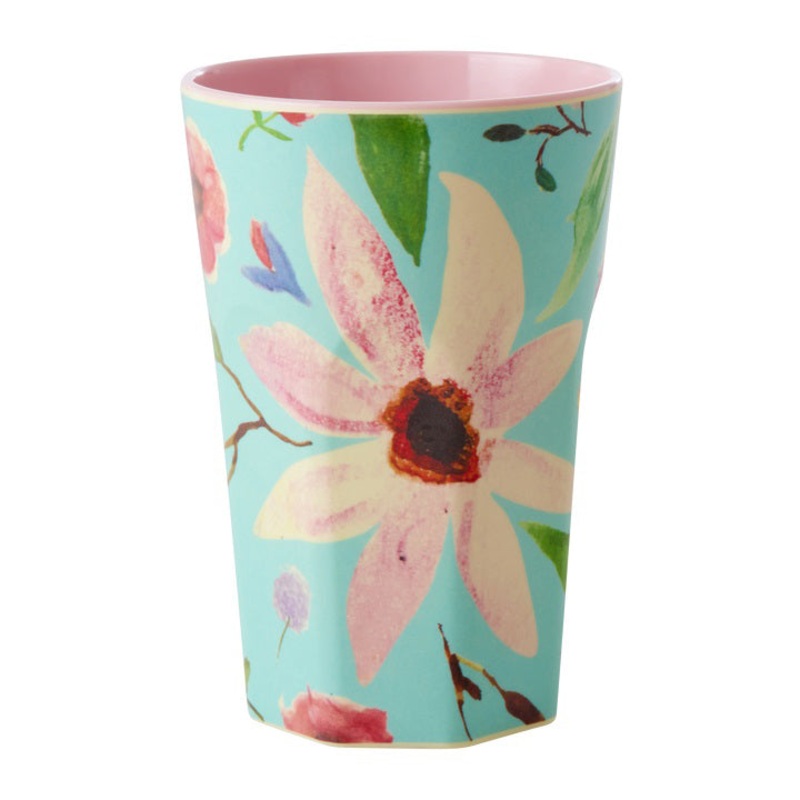 Rice DK Melamine Cup with Selma Flower Print - Mint - Tall - 400 ml