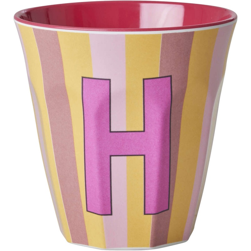 Rice DK Melamine Cup with The Letter H - Stripes Pinkish - Medium - 250 ml