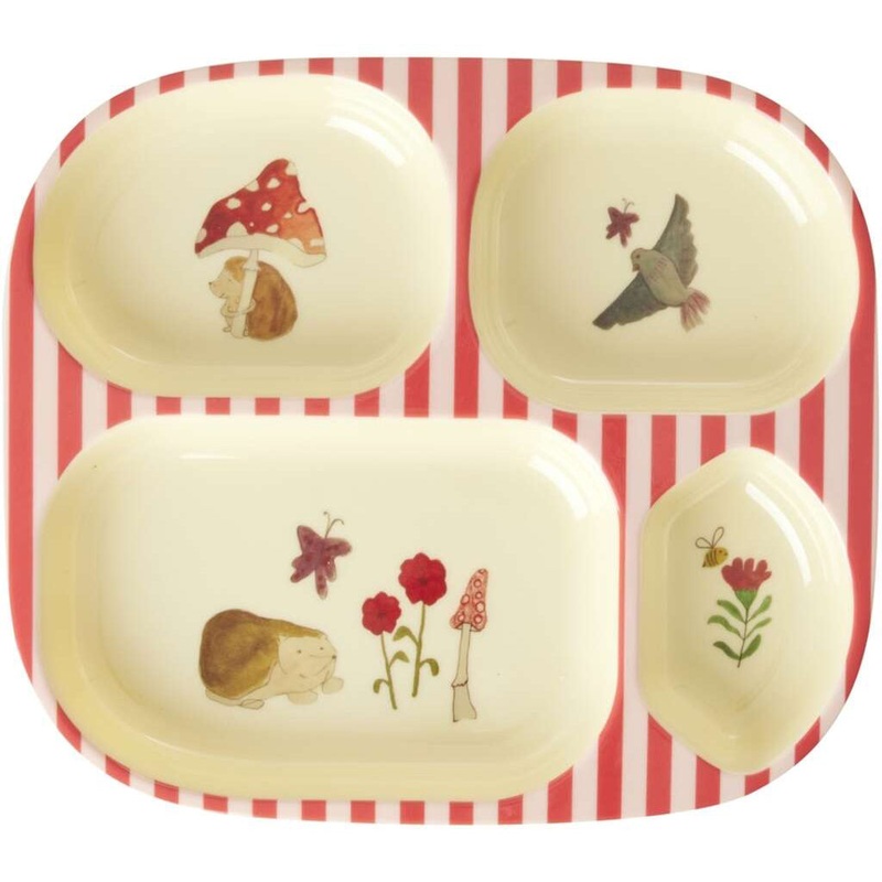 Rice DK Melamine Kids 4 Room Plate with Pink Happy Forest Print
