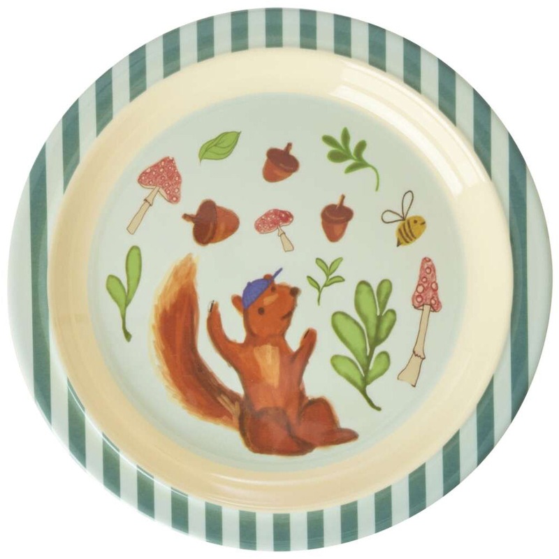 Rice DK Melamine Kids Lunch Plate with Blue Happy Forest Print