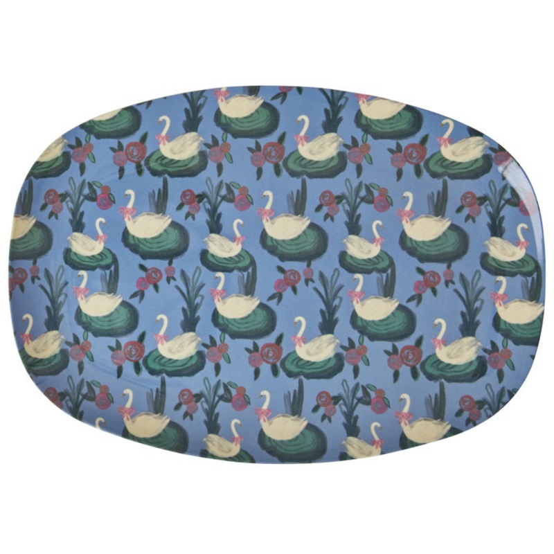 Rice DK Melamine Rectangular Plate with Swan Lake Print
