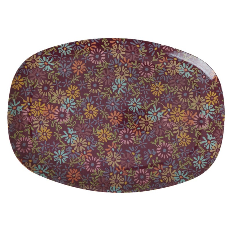 Rice DK Melamine Rectangular Plate with Wild Vintage Flower Print