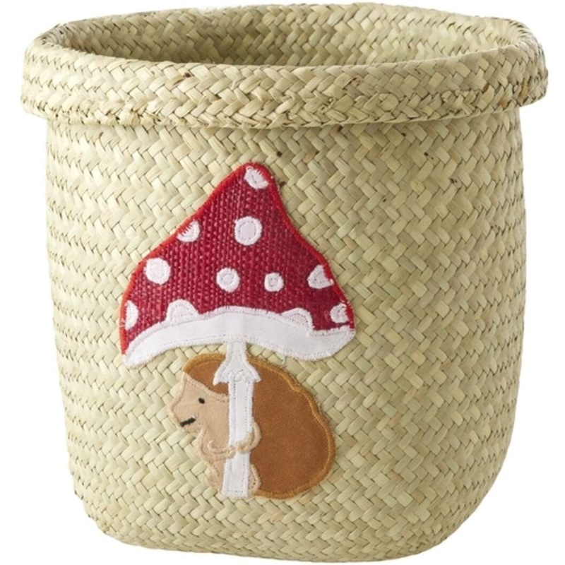 Rice DK Round Raffia Baskets with Happy Forest Embroidery - Large