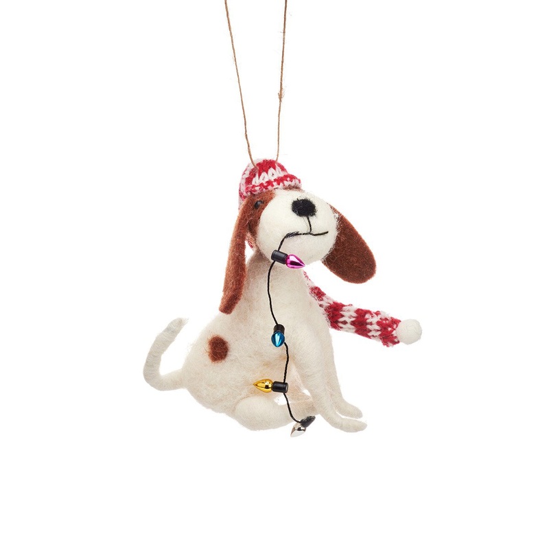 RJB Stone Dog with Fairy Lights Felt Hanging Decoration