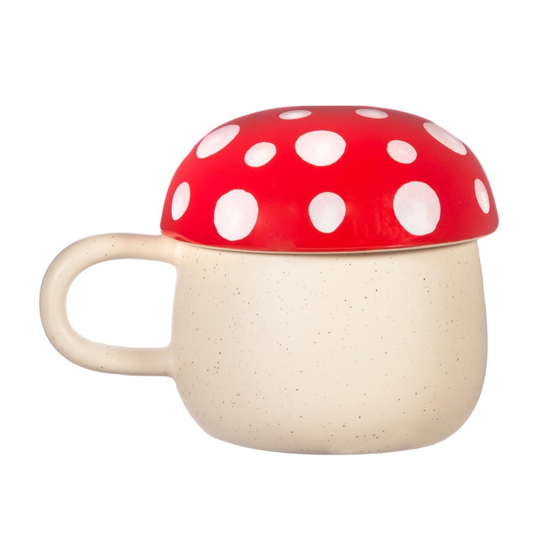 RJB Stone Red Mushroom Mug with Lid