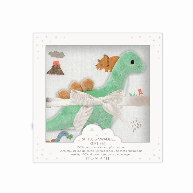 Mon Ami Jurrassique Swaddle & Rattle Gift Set