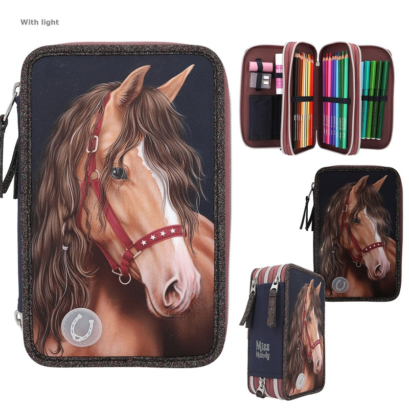 Depesche Miss Melody 3-Compartment Pencil Case LED Glitter Horse