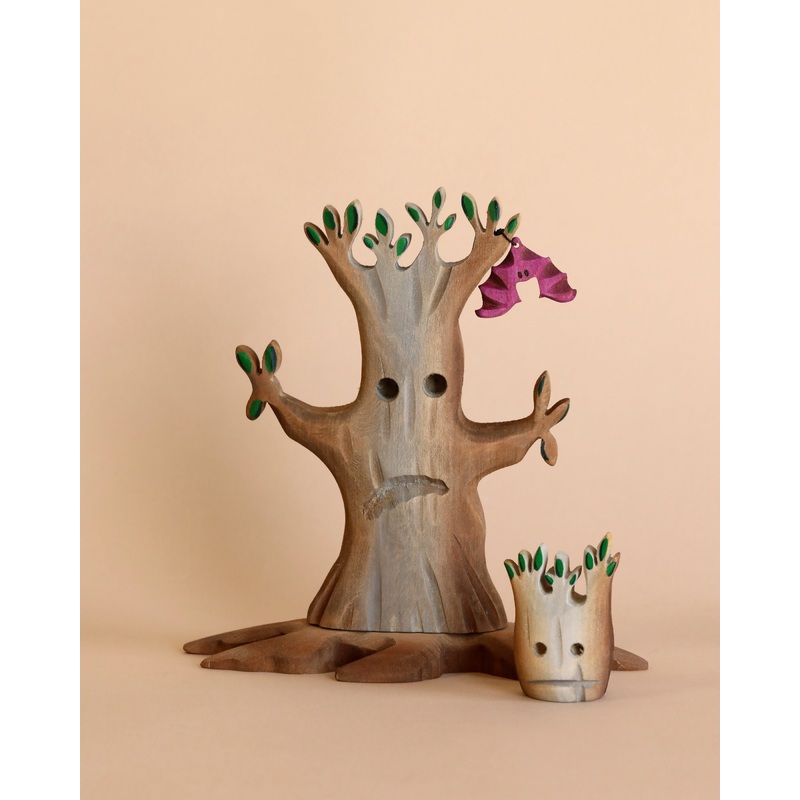 Bumbu Handmade Wooden Halloween Trees & Bat Set