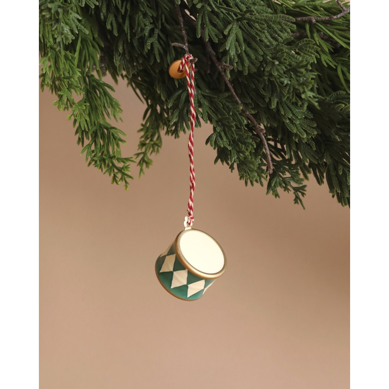 Maileg Metal Ornament, Small Drum - Dark Green