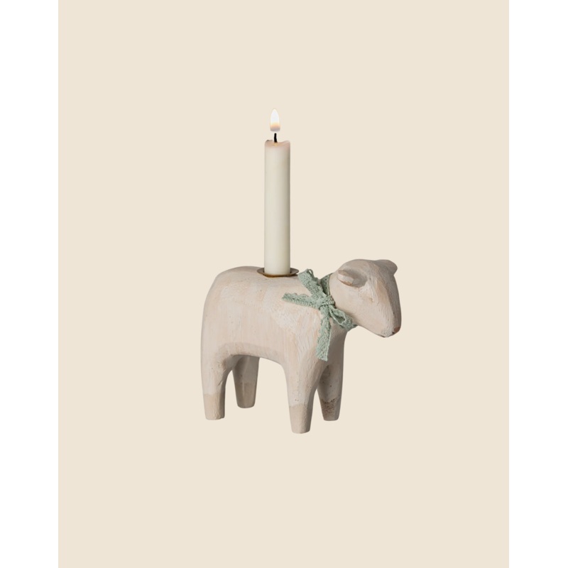 Maileg Wooden Candle holder - Mint Lamb