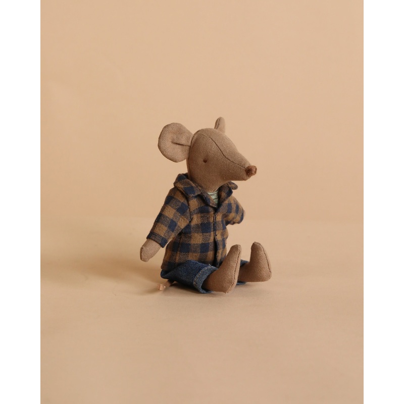 Maileg Dad Mouse In Brown Checkered Shirt - Light Brown