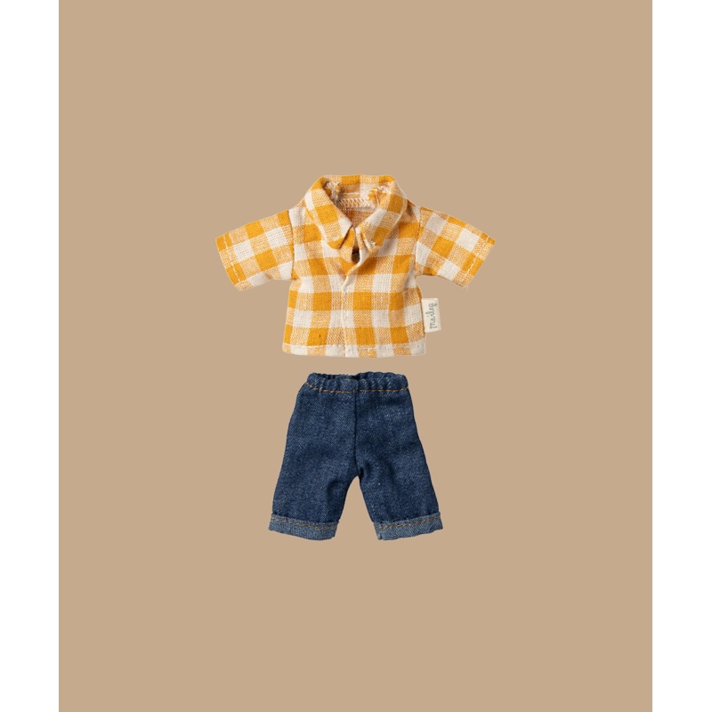 Maileg Extra Clothing: Yellow Checked Shirt and Pants For Dad Mouse