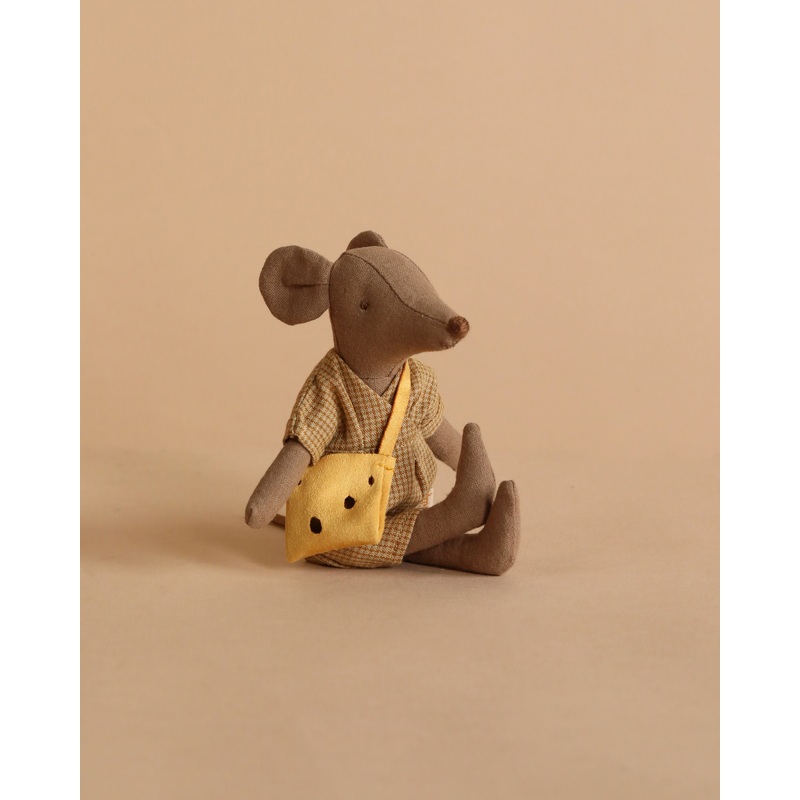 Maileg Mum Mouse In Checkered Dress - Light Brown