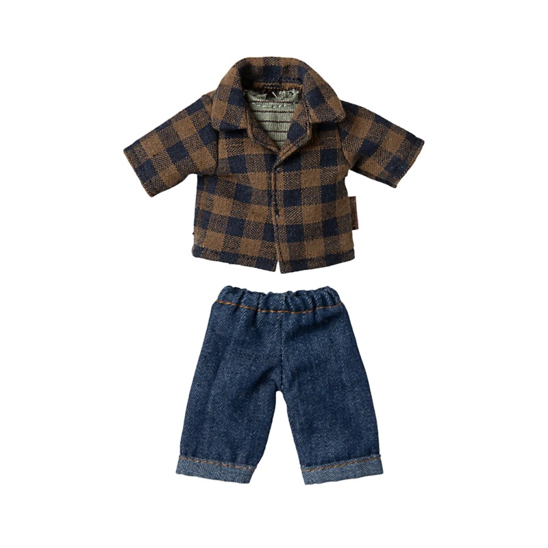 Maileg Extra Clothing: Brown Checked Shirt And Pants, Dad Mouse