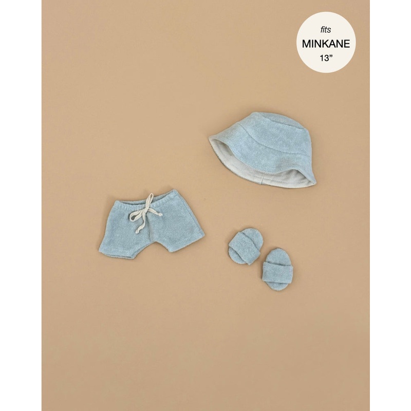 Minikane Doll Clothing | Emile & Ida, Sun 3-piece Swimsuit Set in Terrycloth - Green Tea