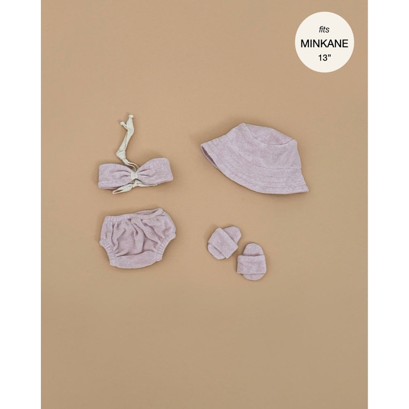 Minikane Doll Clothing | Emile & Ida, Ursula 3-piece Swimsuit in Terrycloth - Petal
