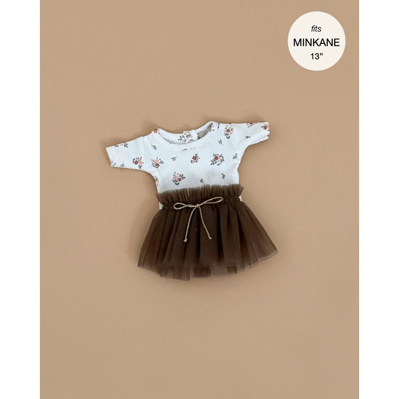 Minikane Doll Clothing | Josepha Set: Pink Flower Bodysuit & Brown Tutu