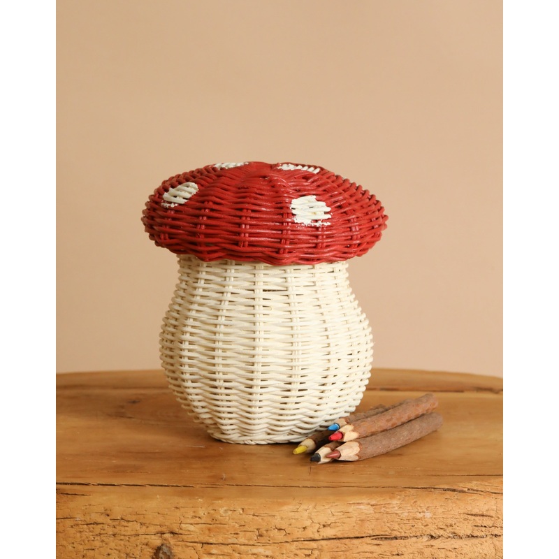 Olli Ella Mushroom Basket With Coloring Pencils- Red