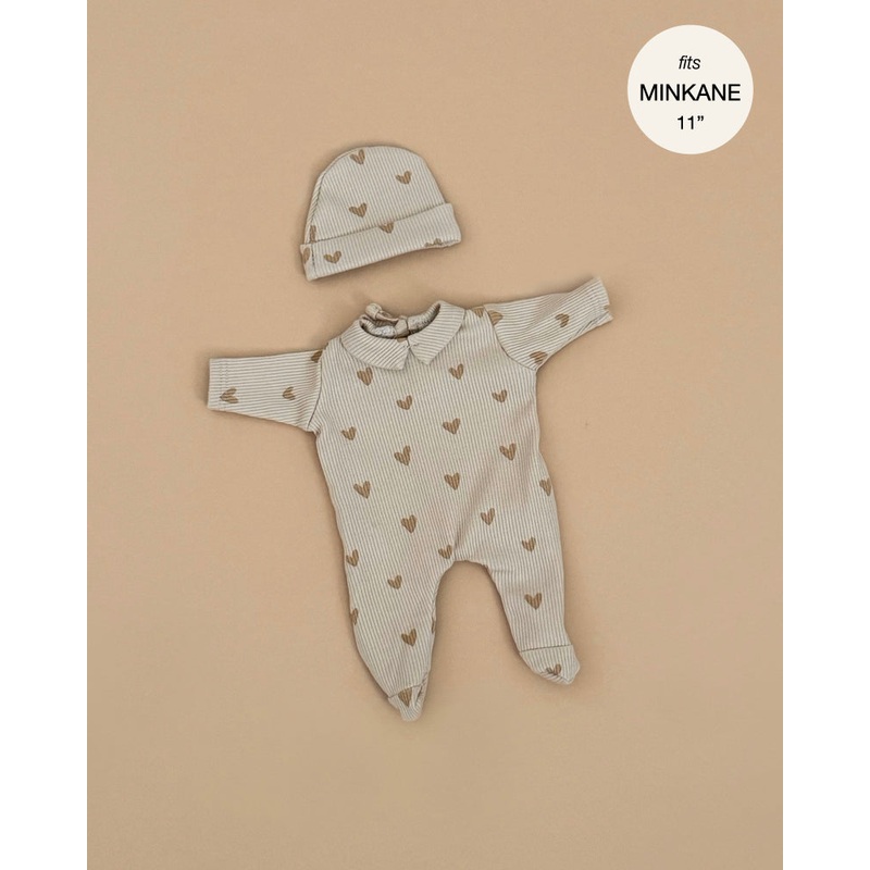 Minikane 11" Doll Clothing | Sleep Well Corentin Onesie & Hat - Beige Hearts