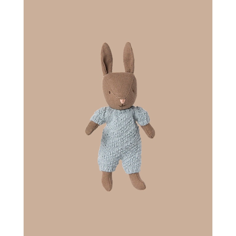 PRE-ORDER: Maileg Rabbit Micro - Brown - Blue Knitted Suit (Estimated Ship Date: Early October)