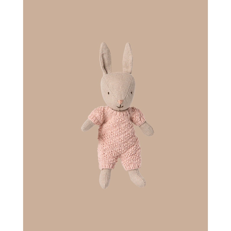 PRE-ORDER: Maileg Rabbit Micro - Sand - Rose Knitted Suit (Estimated Ship Date: Early October)