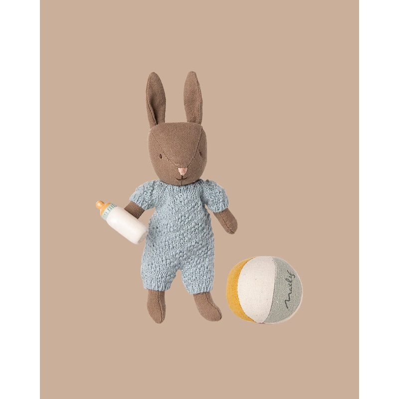 PRE-ORDER: Maileg Rabbit With Accessories, Micro - Brown - Blue (Estimated Ship Date: Early November)