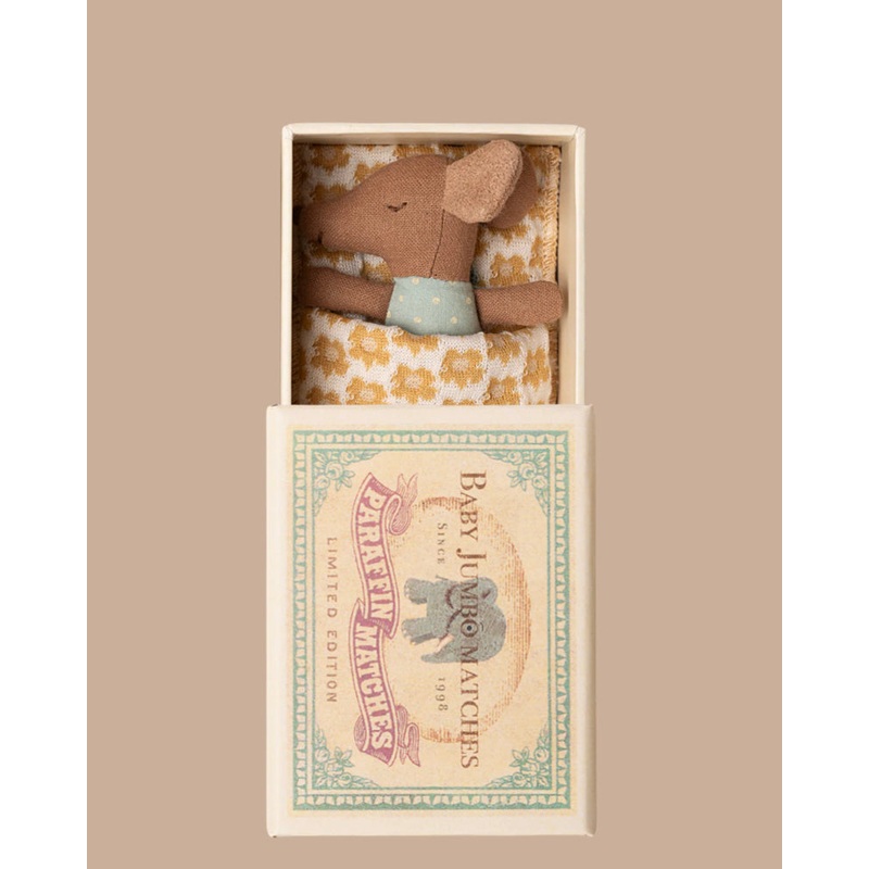 PRE-ORDER: Maileg Sleepy Wakey Baby Mouse in Matchbox - Blue (Estimated Ship Date: Late October)