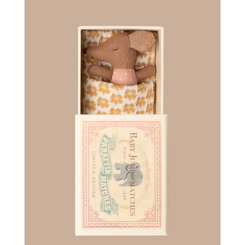 PRE-ORDER: Maileg Sleepy Wakey Baby Mouse in Matchbox - Rose (Estimated Ship Date: Late October)
