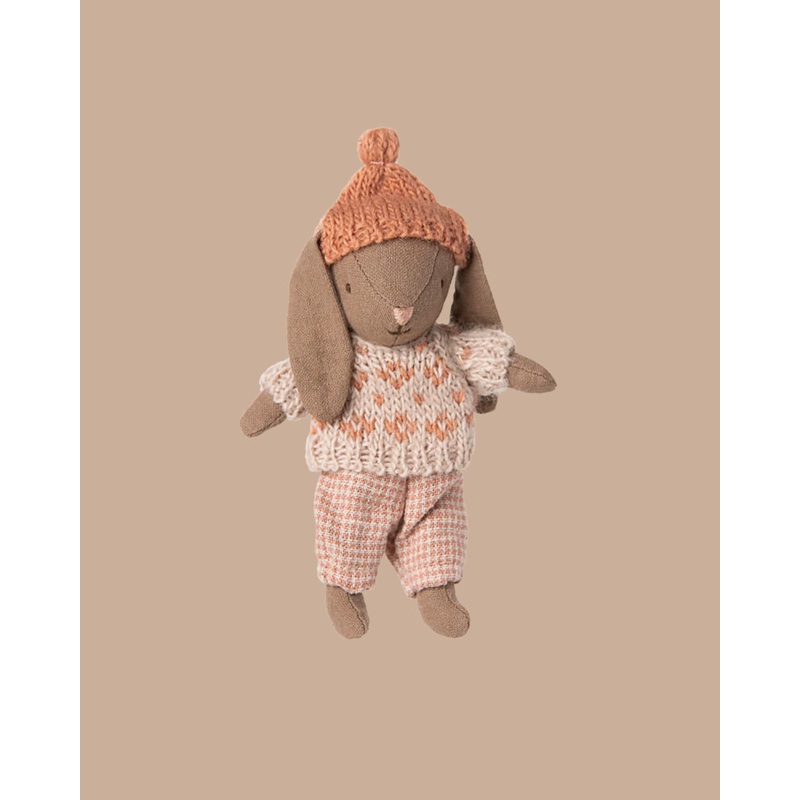 PRE-ORDER: Maileg Winter Bunny, Micro - Brown - Rose (Estimated Ship Date: Early November)