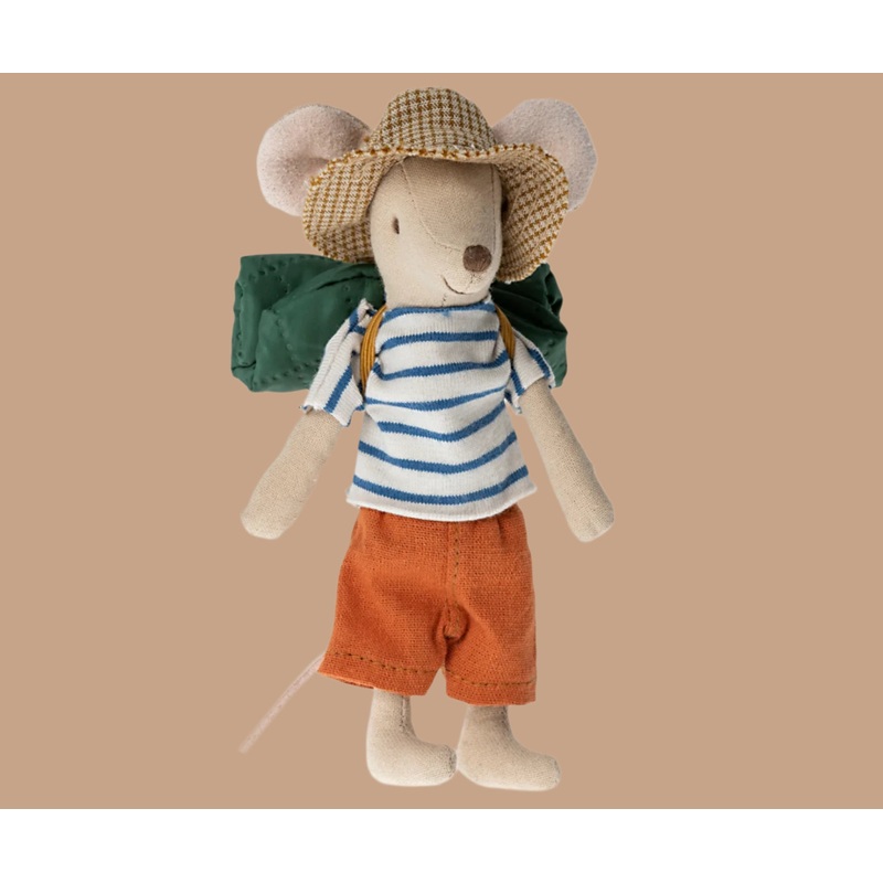 Maileg Hiker Mouse With Dark Blue Striped Shirt - Big brother