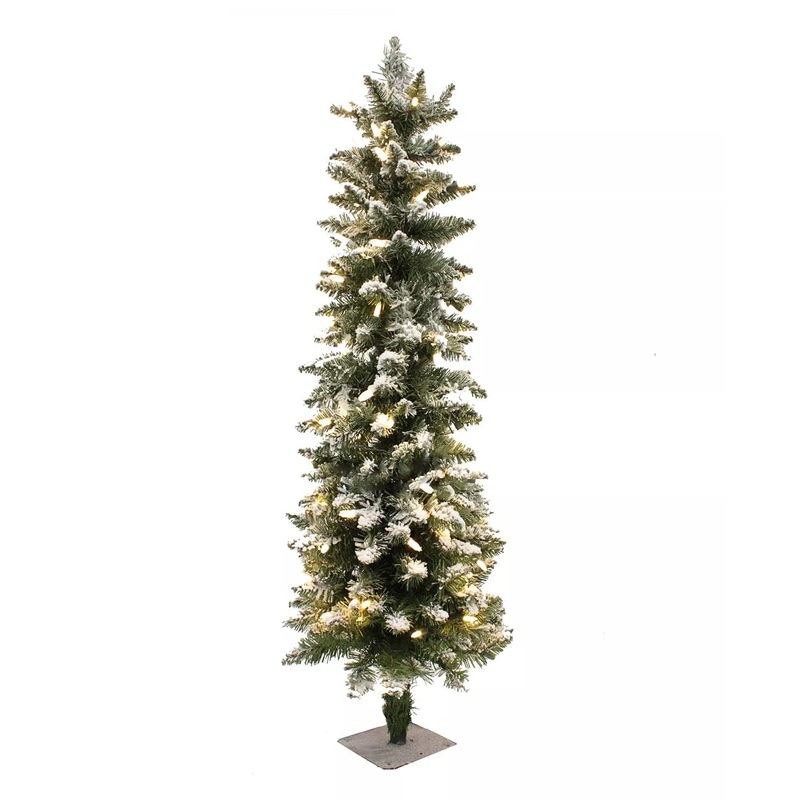 3.5' Prelit Frosted Pencil Christmas Tree with 100 LED Lights