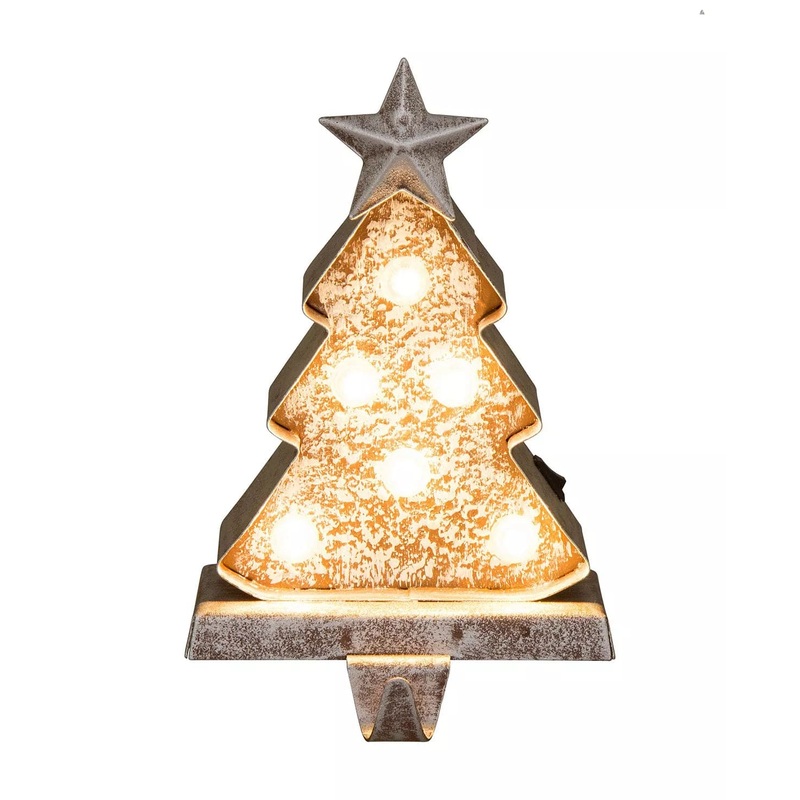 7.50" H Marquee LED Wooden Christmas Tree Stocking Holder