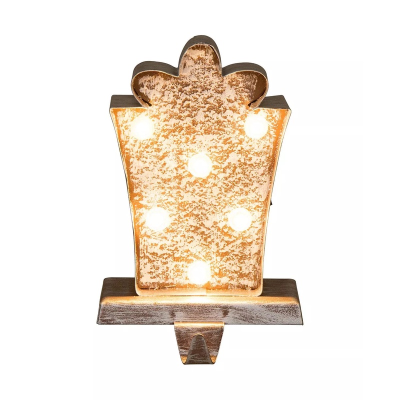LED Wooden Giftbox Stocking Holder Christmas Collection 7.50" H Marquee Imported