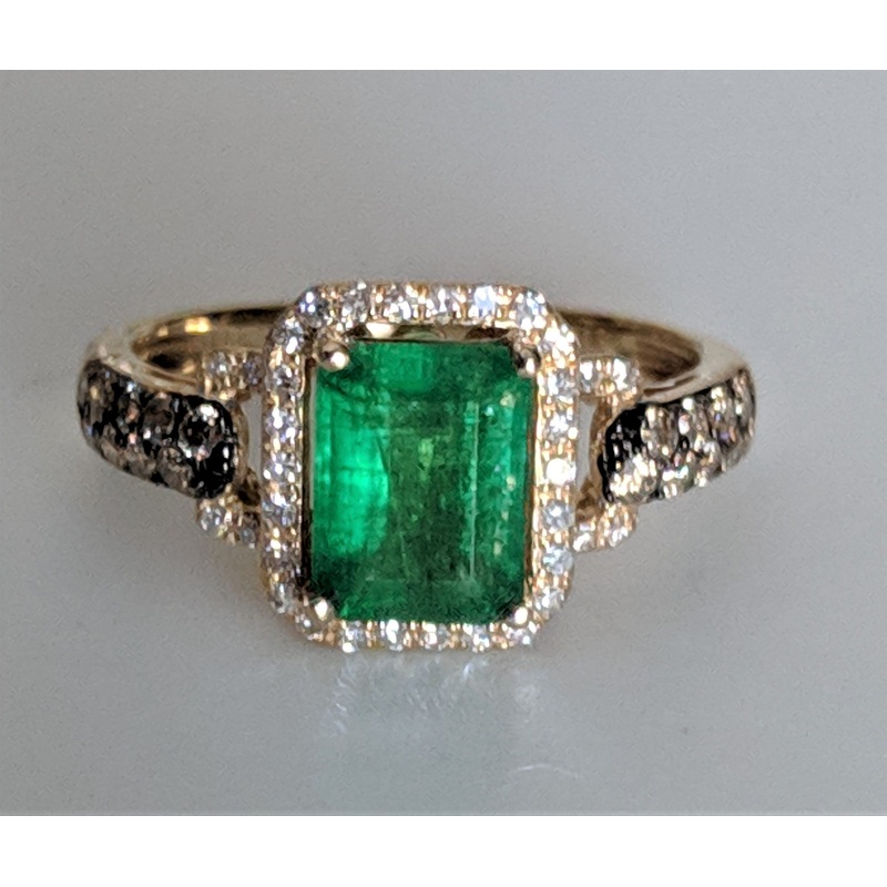 Effy Genuine Emerald and Diamond Halo Ring 14K Gold-Pre-owned