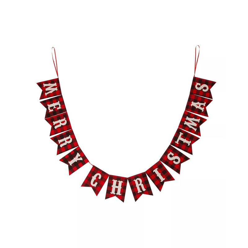 Merry Christmas Plaid Banner Garland Polyester Imported 8.75' L