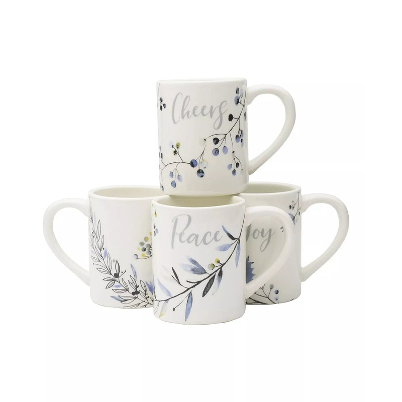 Noel Noir Mug Set, 4 Pieces Fitz & Floyd, Dishwasher and Microwave Safe Ceramic Earthenware Generic