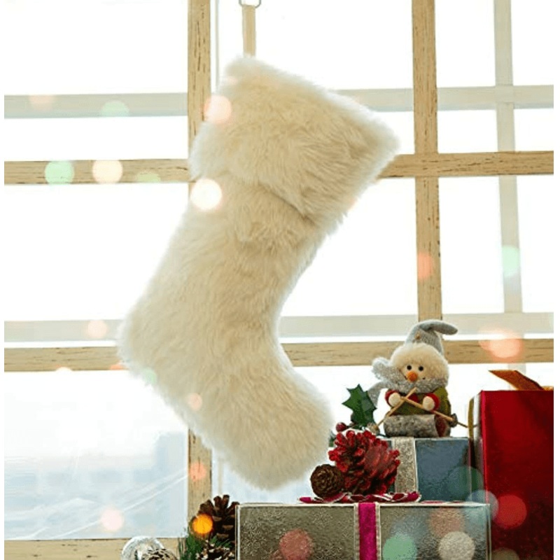 Plush with Snowflake Christmas Stocking Polyester Holiday Decor Imported