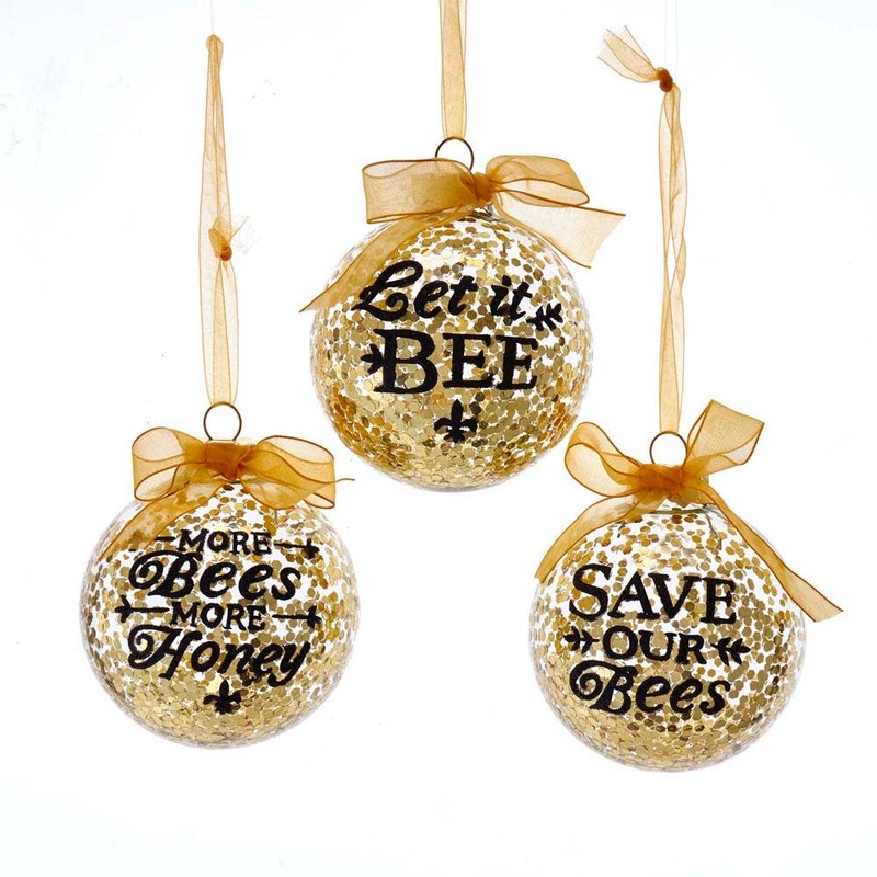 Sparkling Gold Bee Ornaments:  GLASS GOLD BALL