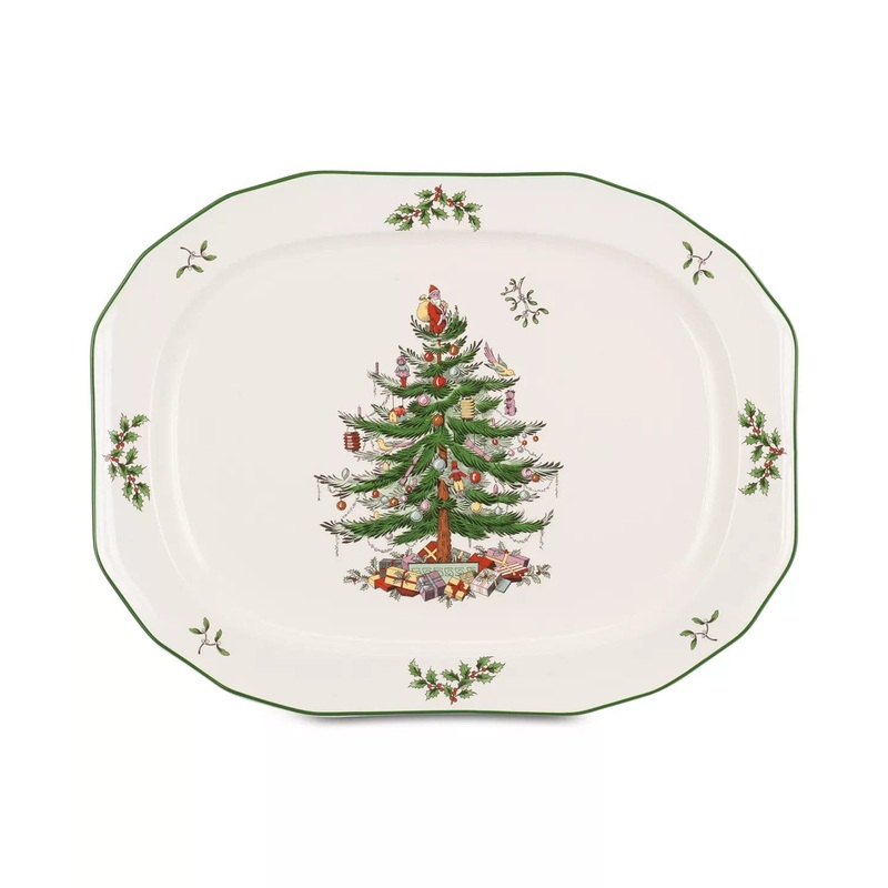 Spode Christmas Tree 14" Oval Platter Porcelain Dishwasher, microwave and freezer safe Imported
