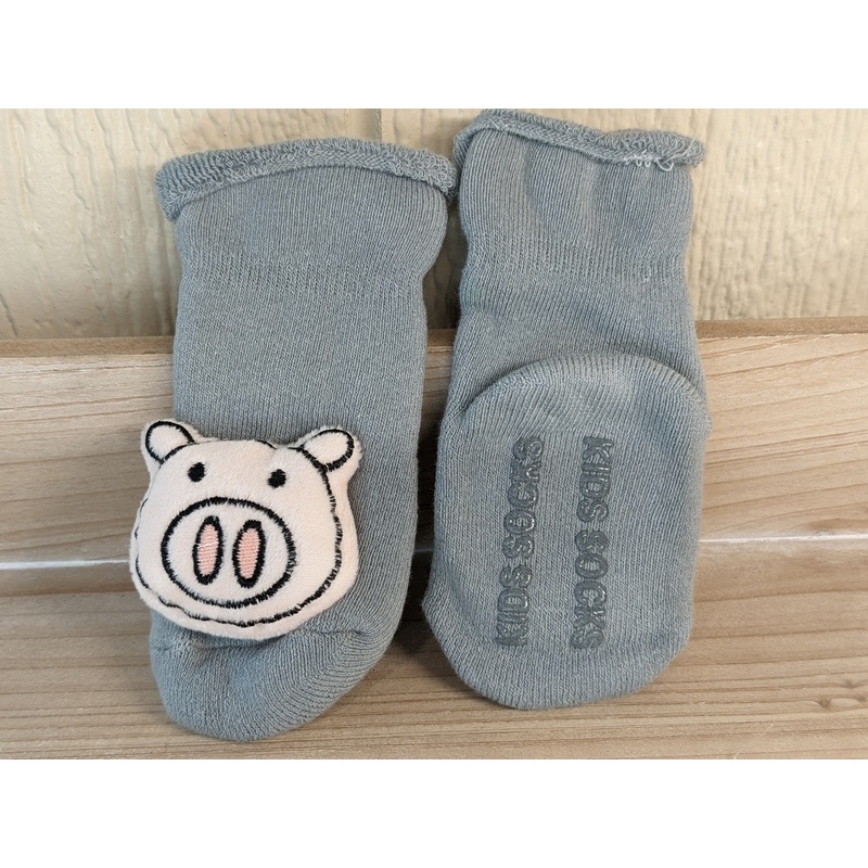 Piggy Socks for Baby with Grippy Bottoms Gray