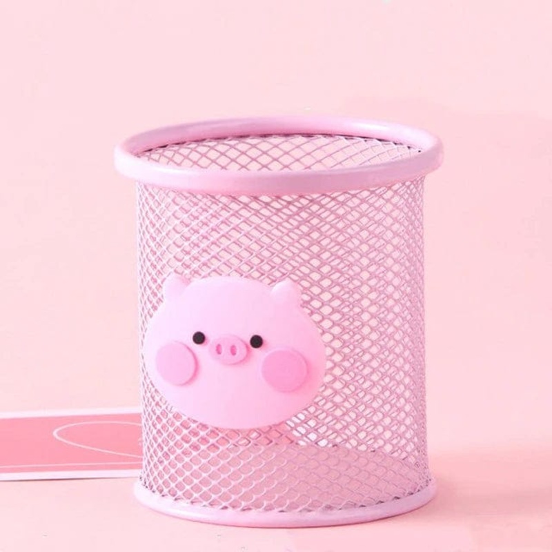 Pink Pig Pens & Wire Mesh Desk Accessory Pen Holder