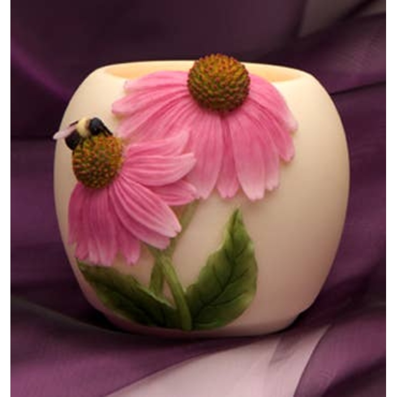 Bumble Bee on Coneflowers Handpainted Votive