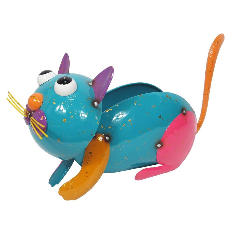 Cat Planter Colorful Enameled Metal