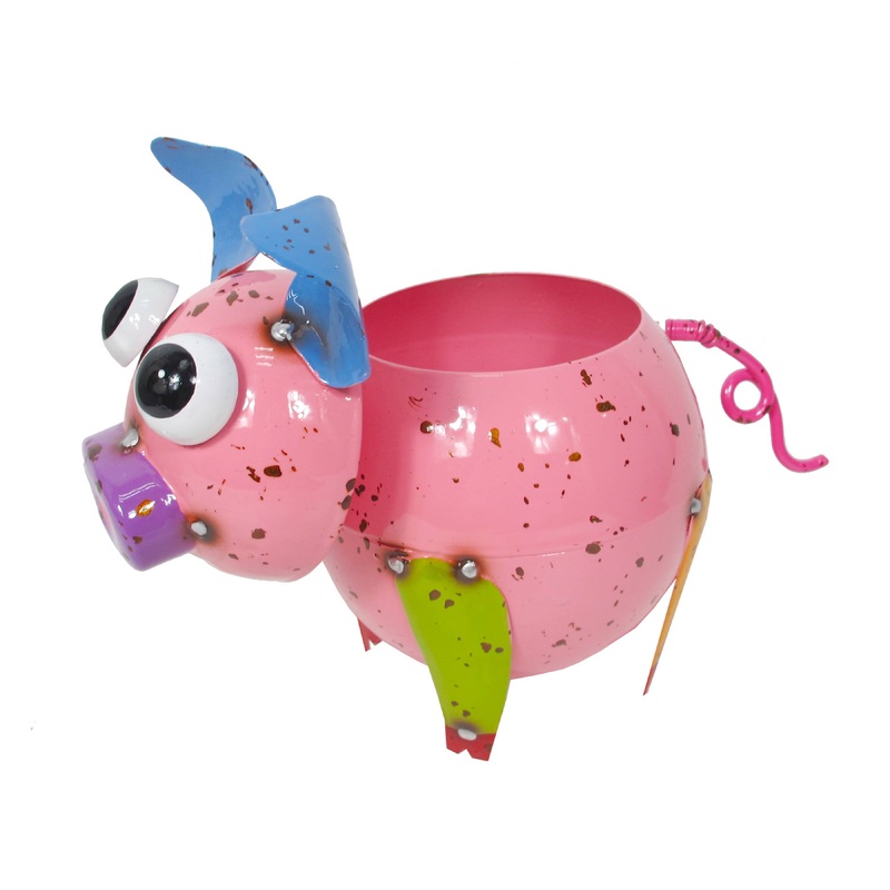 Colorful Mini Pig Planter Painted and Enameled