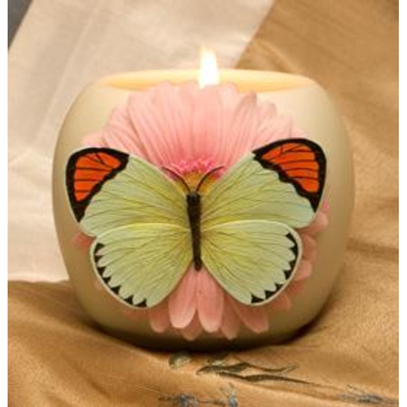 Orange Tip Butterfly on Pink Daisy Ibis and Orchid Votive Candle